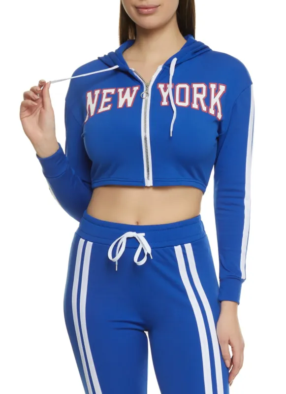 New York Zip Front Cropped Graphic Hoodie sold by Rainbow