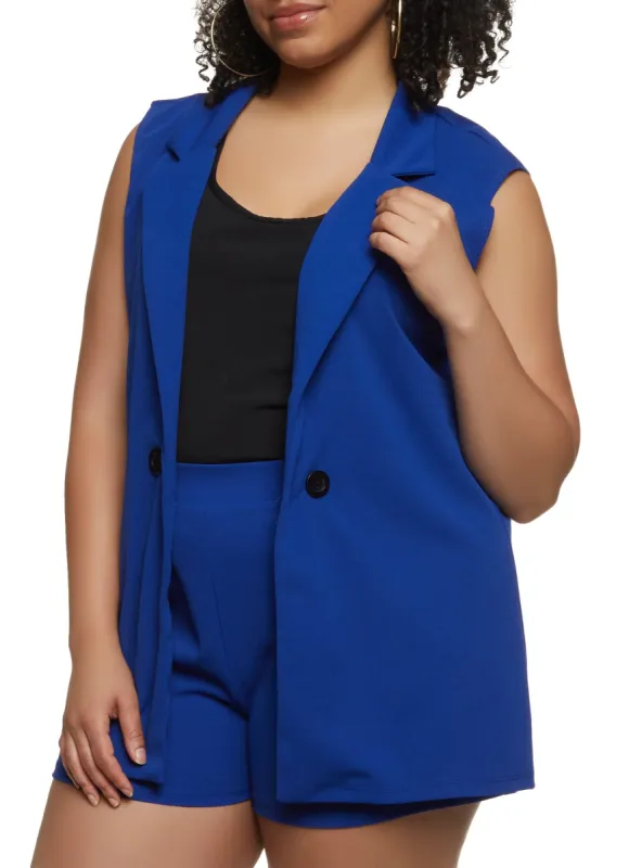 Plus Size Crepe Knit Faux Button Blazer Vest sold by Rainbow