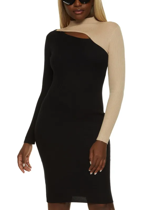 Color Block Keyhole Mock Neck Sweater Dress sold by Rainbow