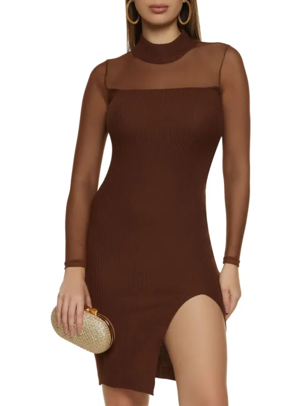 Mesh Mock Neck Long Sleeve Midi Dress sold by Rainbow