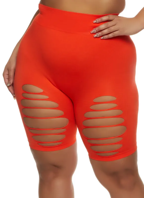 Plus Size Seamless Laser Cut Biker Shorts sold by Rainbow