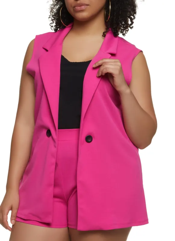 Plus Size Crepe Knit Faux Button Blazer Vest sold by Rainbow
