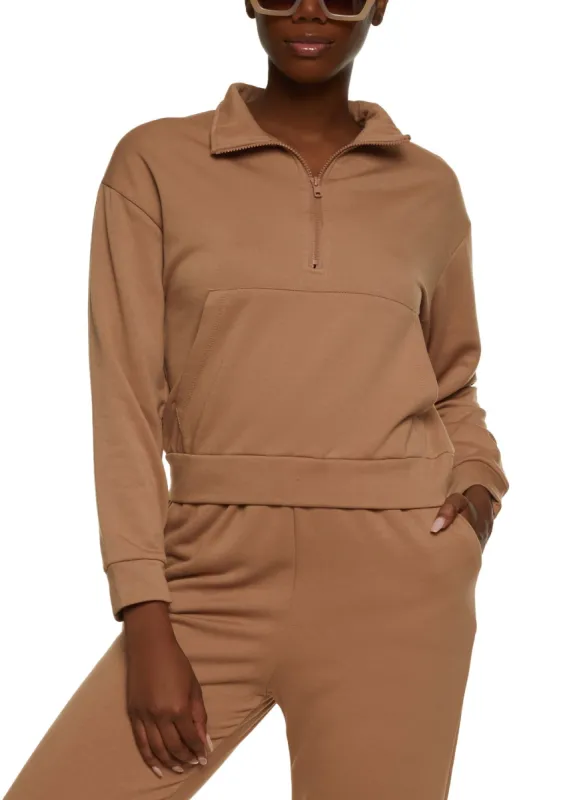 Solid Zip Neck Pullover Sweatshirt sold by Rainbow