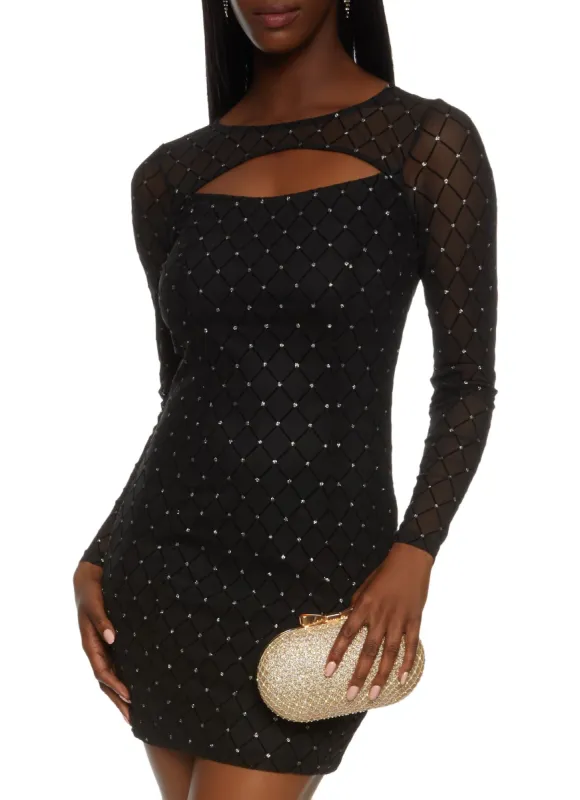 Glitter Mesh Keyhole Dress sold by Rainbow