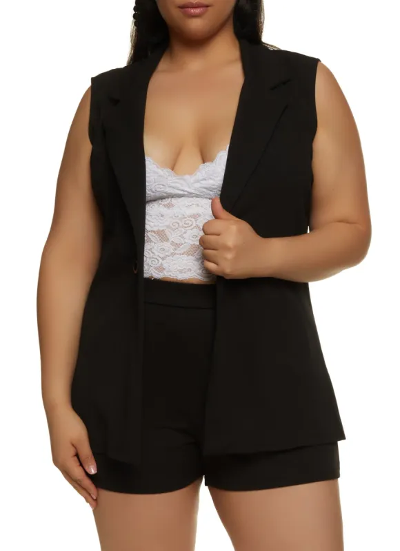 Plus Size Crepe Knit Faux Button Blazer Vest sold by Rainbow