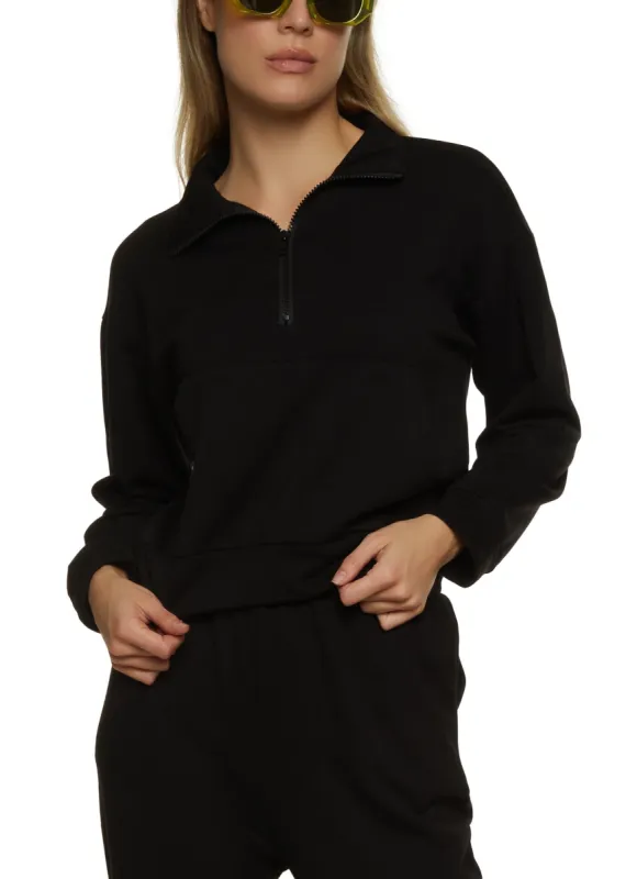 Solid Zip Neck Pullover Sweatshirt sold by Rainbow