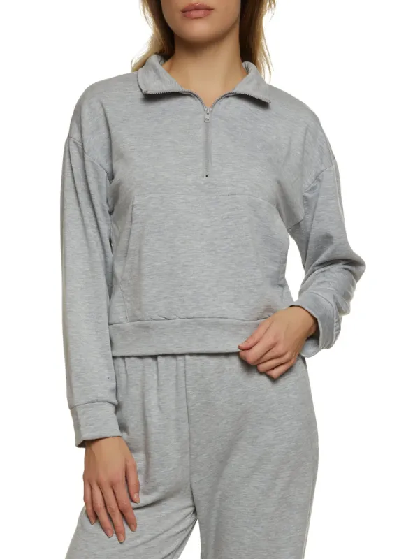 Solid Zip Neck Pullover Sweatshirt sold by Rainbow