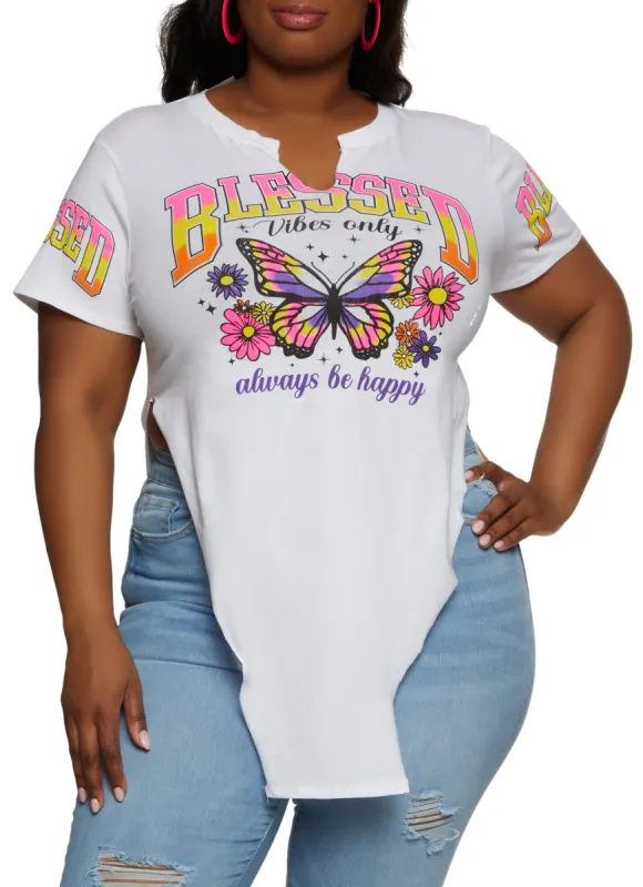 Plus Size Blessed Vibes Only Hanky Hem Graphic Tee sold by Rainbow