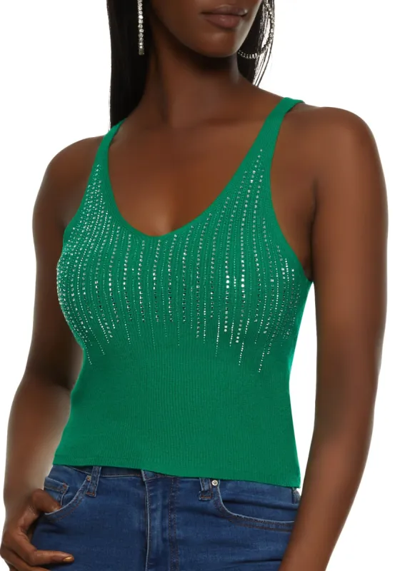 Ribbed Rhinestone Studded Tank Top sold by Rainbow
