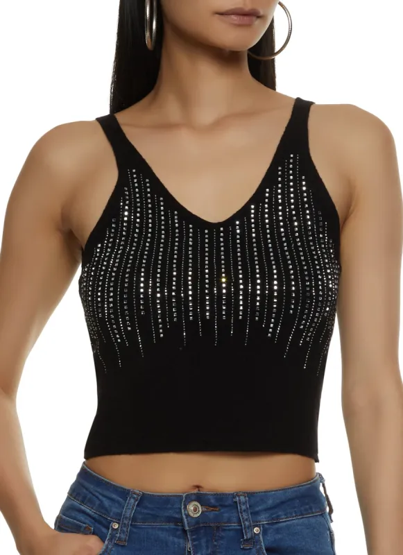 Ribbed Rhinestone Studded Tank Top sold by Rainbow