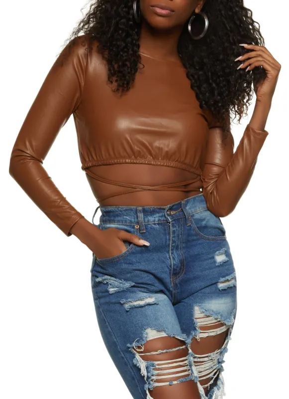 Faux Leather Tie Hem Crop Top sold by Rainbow