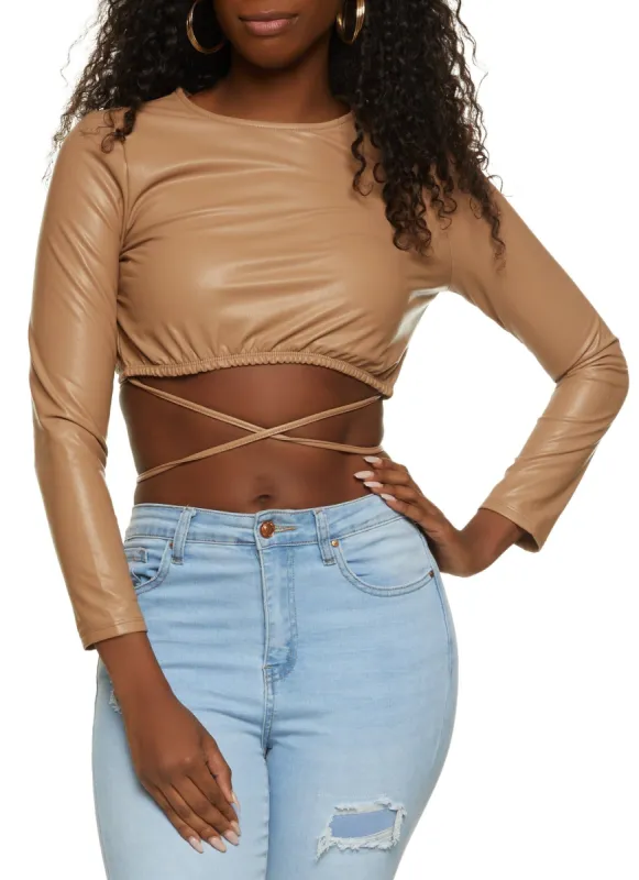 Faux Leather Tie Hem Crop Top sold by Rainbow