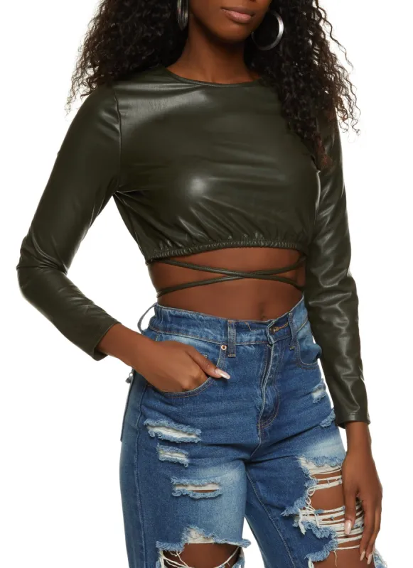 Faux Leather Tie Hem Crop Top sold by Rainbow