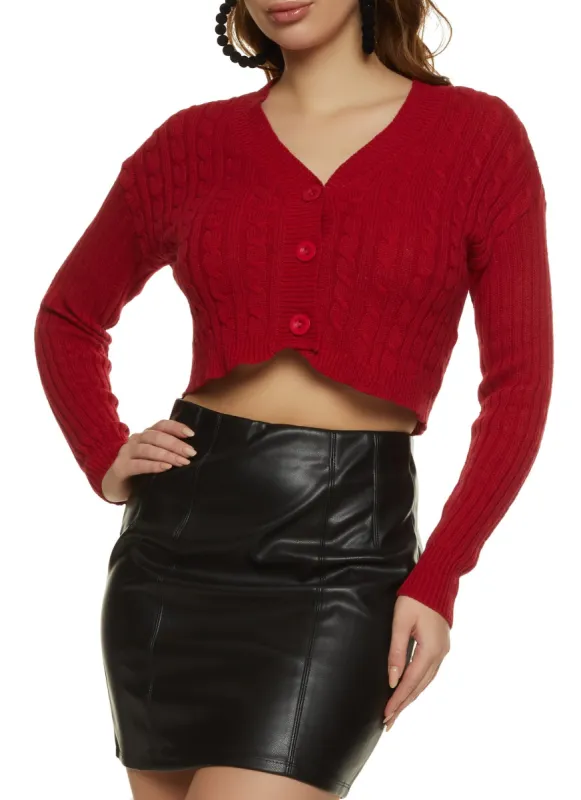 Cable Knit Cropped Cardigan Sweater sold by Rainbow