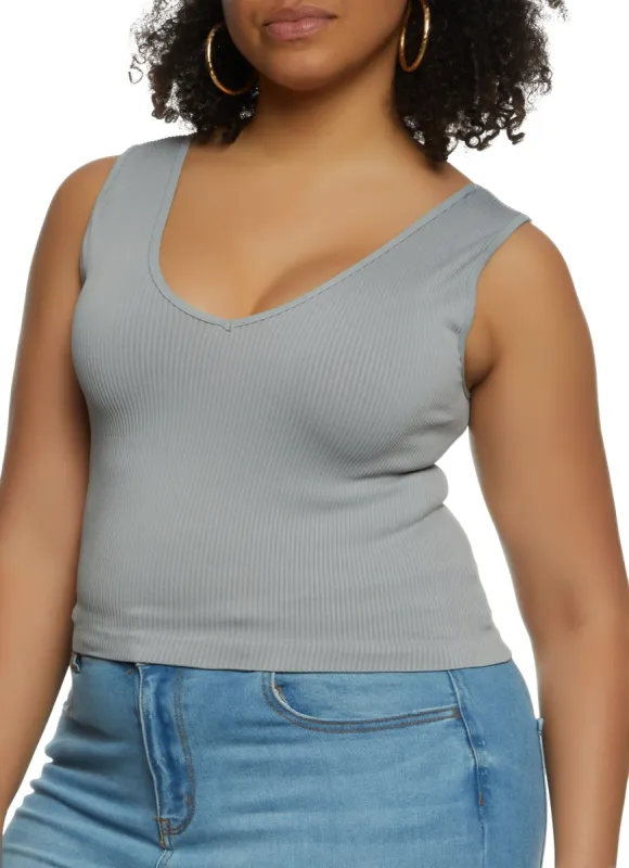 Plus Size Ribbed V Neck Tank Top sold by Rainbow
