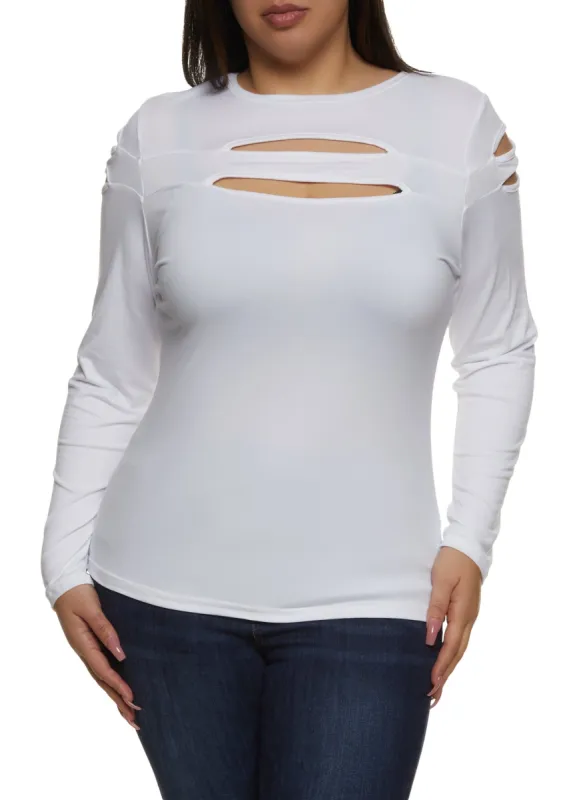 Plus Size Cut Out Keyhole Long Sleeve Tee sold by Rainbow
