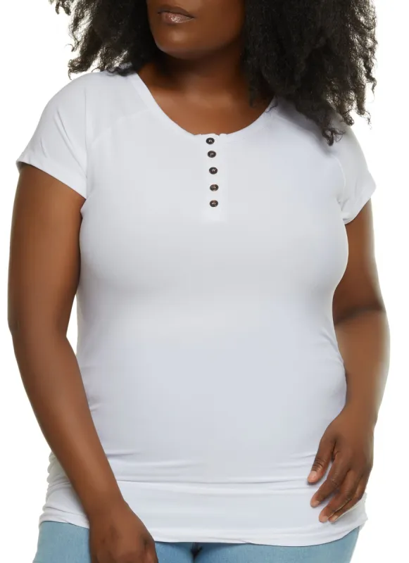 Plus Size Ruched Side Henley Top sold by Rainbow