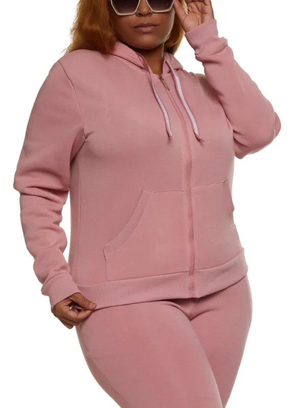 Plus Size Fleece Zip Front Hoodie sold by Rainbow