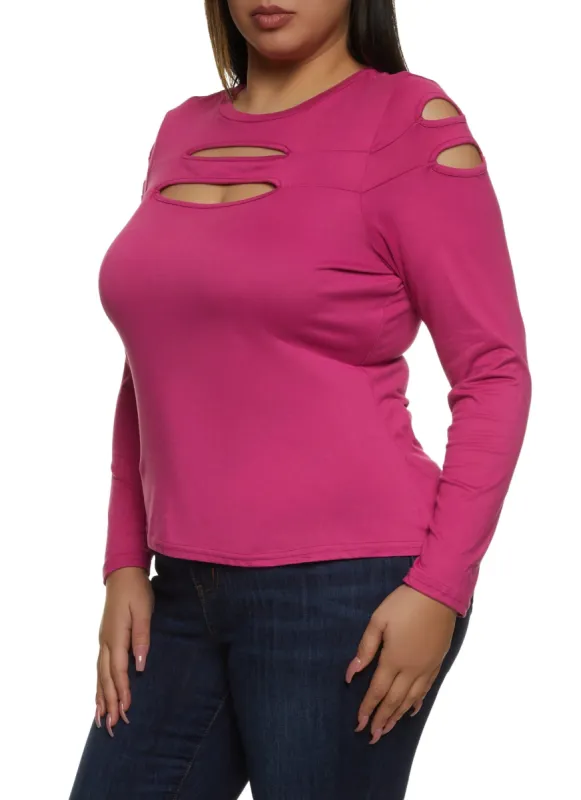 Plus Size Cut Out Keyhole Long Sleeve Tee sold by Rainbow