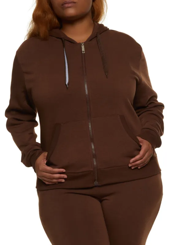Plus Size Fleece Zip Front Hoodie sold by Rainbow