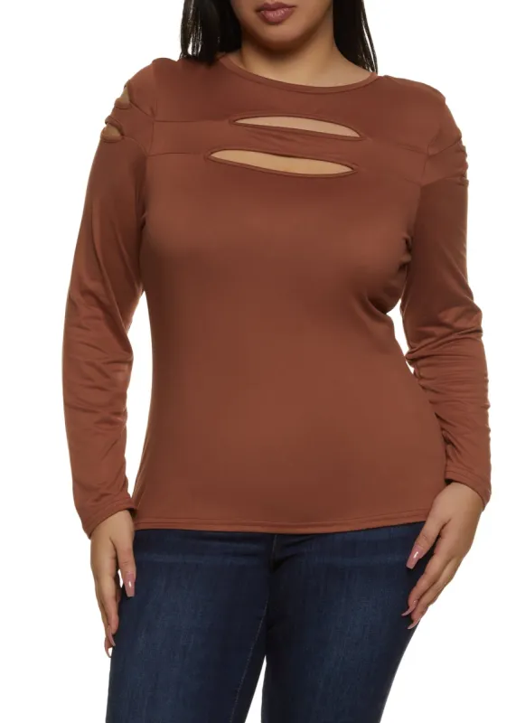 Plus Size Cut Out Keyhole Long Sleeve Tee sold by Rainbow