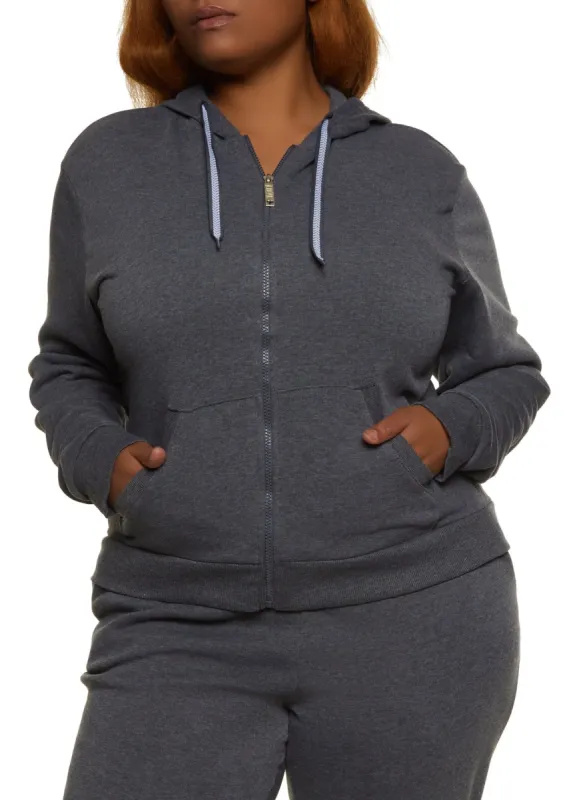 Plus Size Fleece Zip Front Hoodie sold by Rainbow