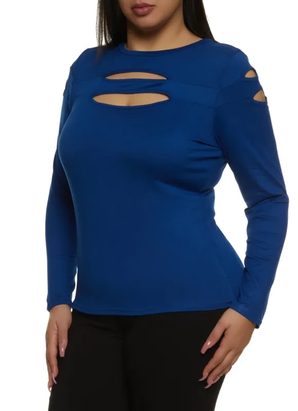 Plus Size Cut Out Keyhole Long Sleeve Tee sold by Rainbow