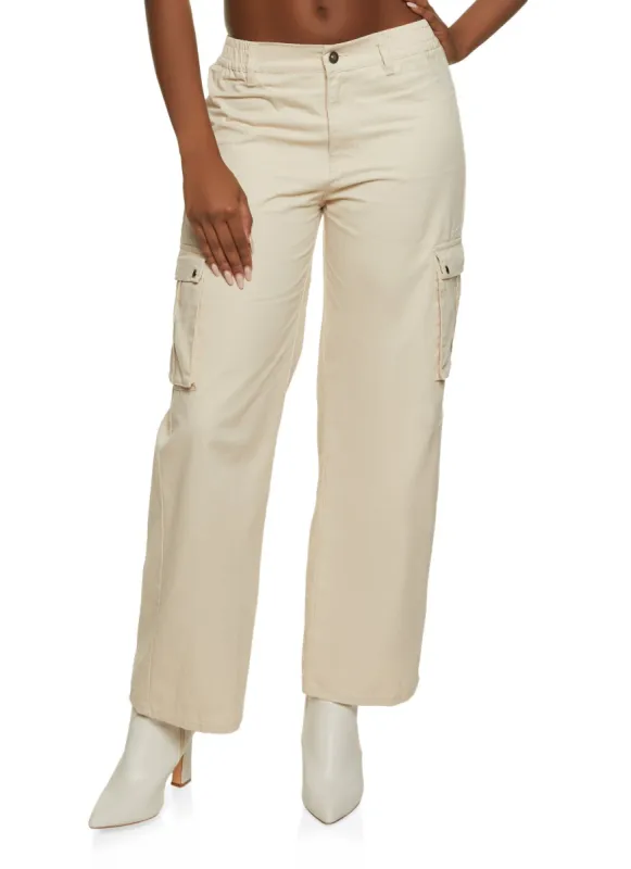 Solid Twill Wide Leg Cargo Pants sold by Rainbow