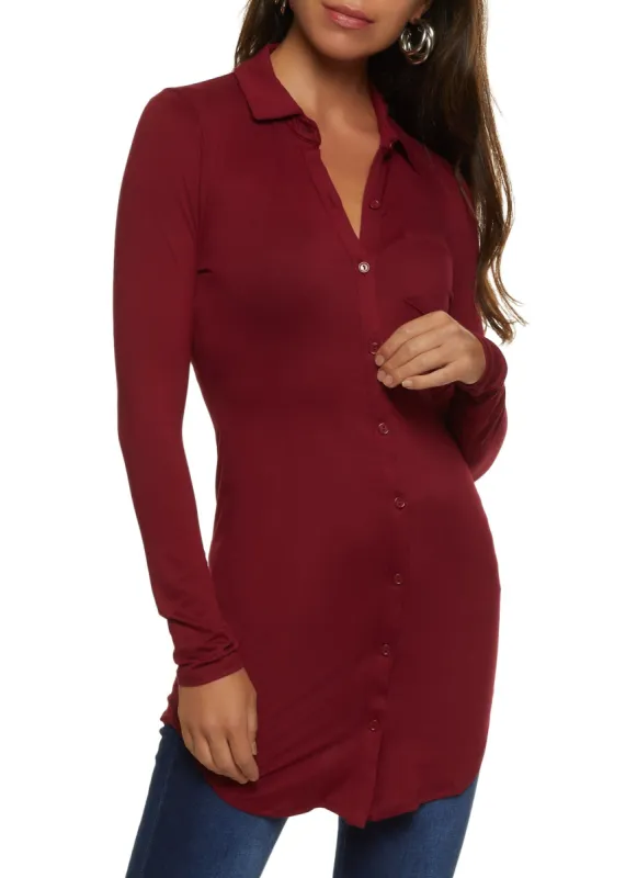 Button Front Long Sleeve Tunic Shirt sold by Rainbow
