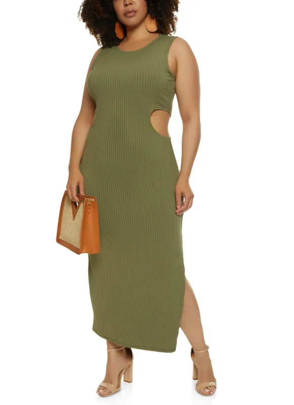 Plus Size Ribbed Cut Out Maxi Tank Dress sold by Rainbow