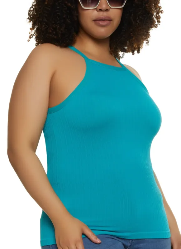 Plus Size High Neck Ribbed Tank Top sold by Rainbow