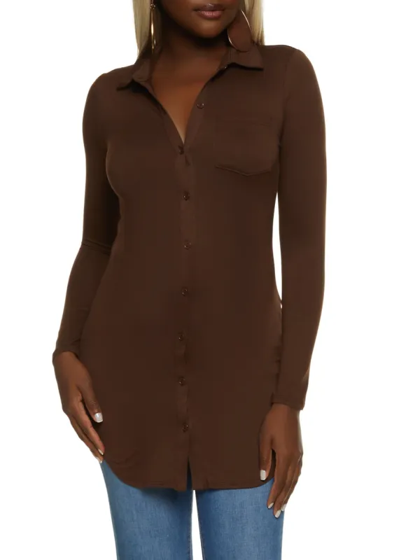 Button Front Long Sleeve Tunic Shirt sold by Rainbow