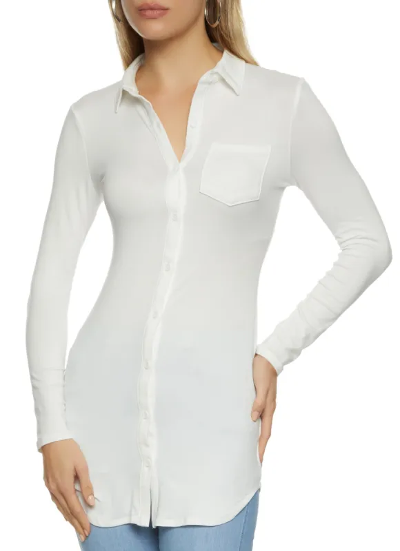 Button Front Long Sleeve Tunic Shirt sold by Rainbow