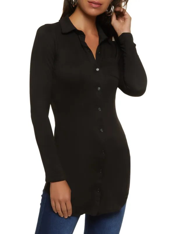 Button Front Long Sleeve Tunic Shirt sold by Rainbow