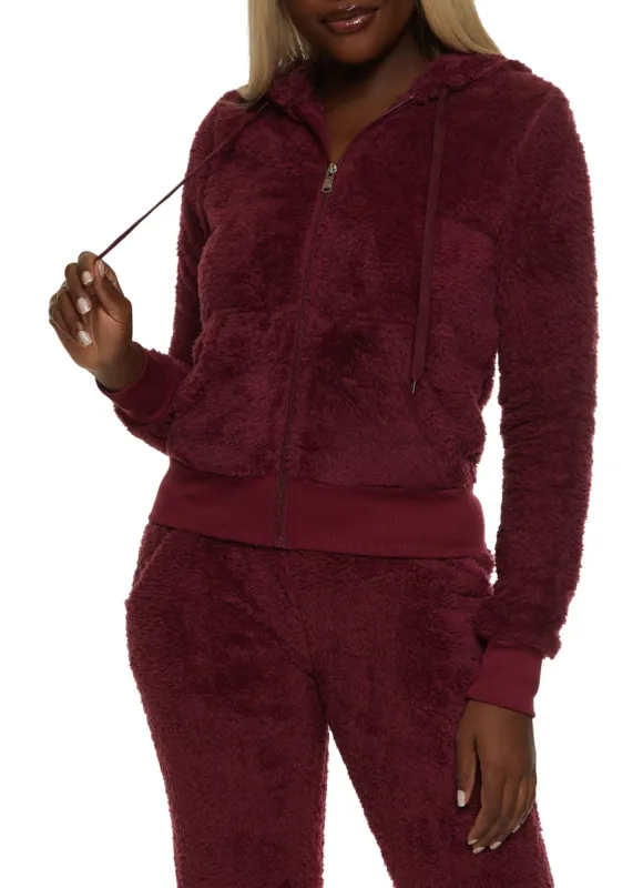 Faux Fur Zip Front Hooded Sweatshirt sold by Rainbow