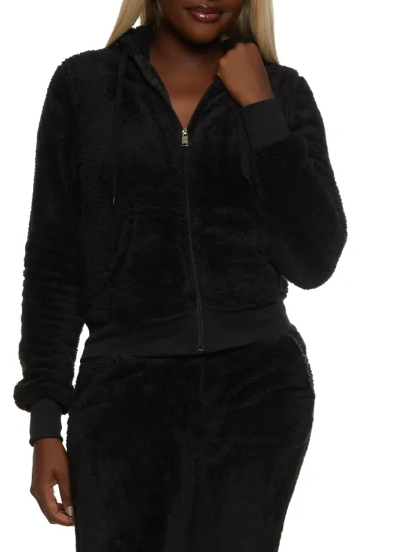 Faux Fur Zip Front Hooded Sweatshirt sold by Rainbow