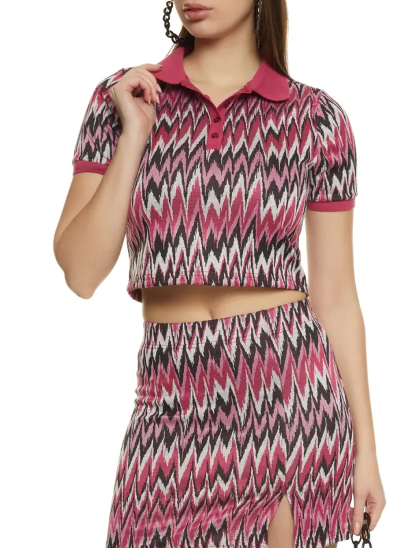 Printed Cropped Polo Shirt sold by Rainbow