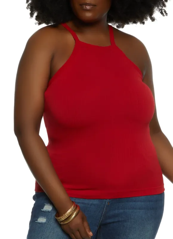 Plus Size High Neck Ribbed Tank Top sold by Rainbow