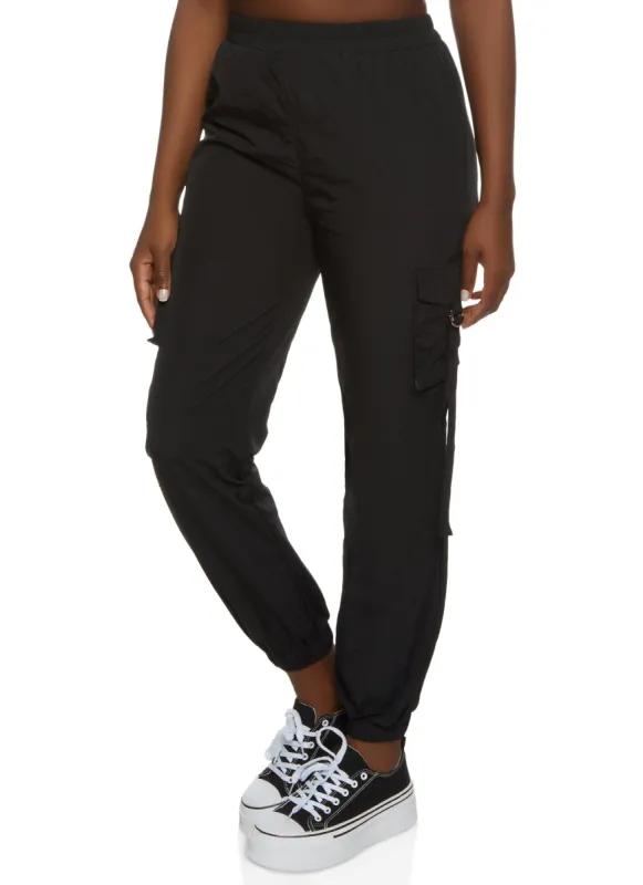 Nylon High Waisted Cargo Joggers sold by Rainbow