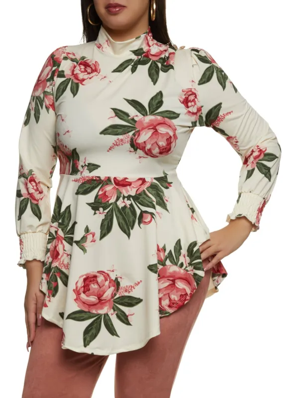 Plus Size Floral Print Peplum Top sold by Rainbow