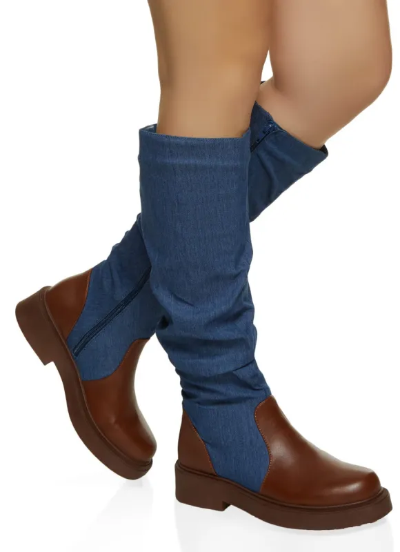 Faux Leather Ruched Tall Boots sold by Rainbow