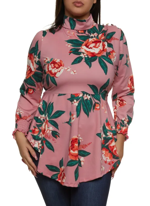 Plus Size Floral Print Peplum Top sold by Rainbow