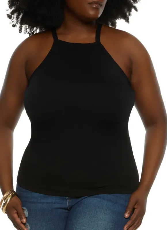 Plus Size High Neck Ribbed Tank Top sold by Rainbow