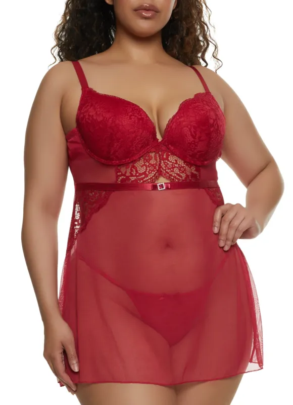Plus Size Cut Out Babydoll and G String sold by Rainbow