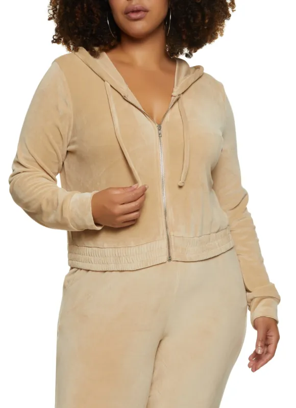Plus Size Velour Zip Front Hoodie sold by Rainbow