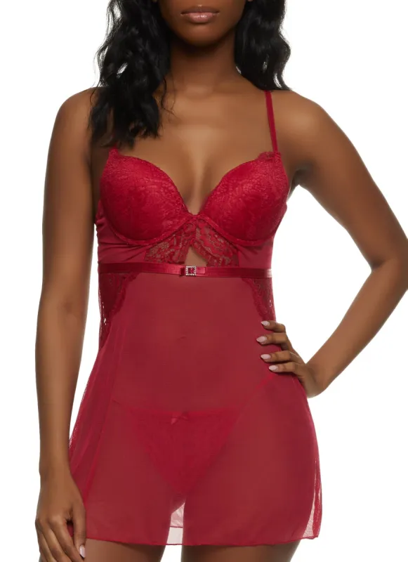 Lace Detail Keyhole Babydoll and G String sold by Rainbow