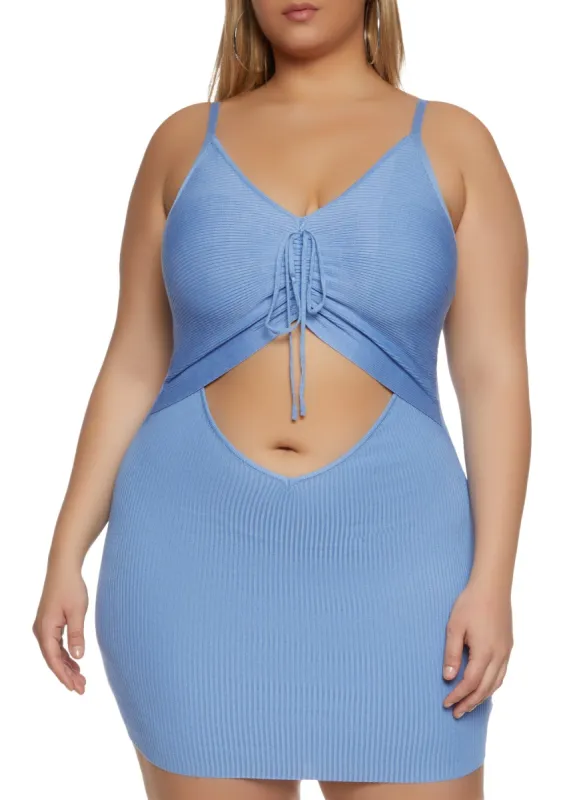 Plus Size Ruched Front Cut Out Mini Dress sold by Rainbow