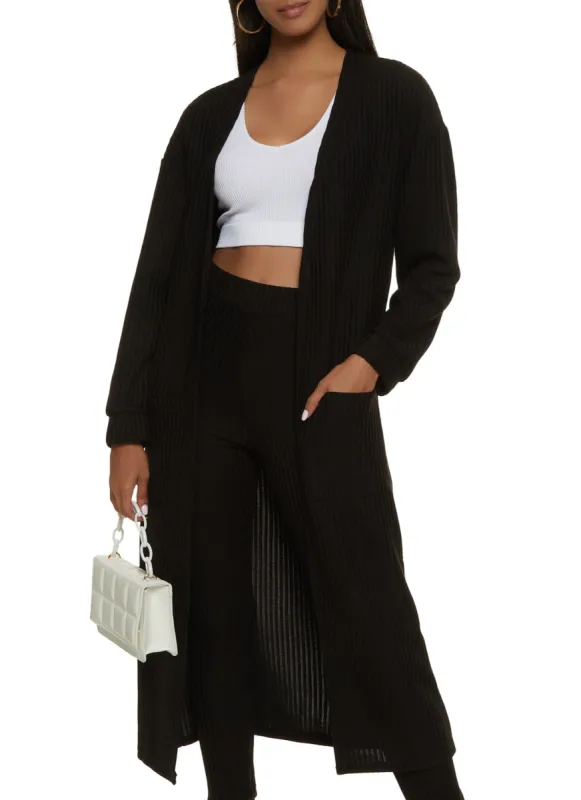Ribbed Knit Open Front Long Cardigan sold by Rainbow