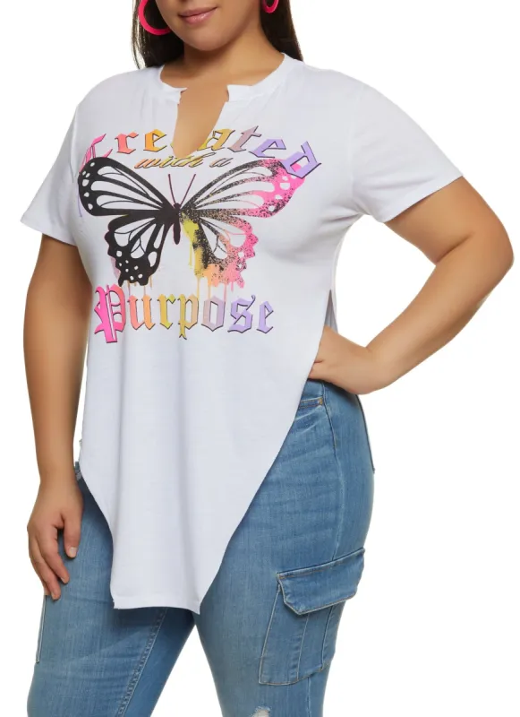 Plus Size Created With A Purpose Butterfly Graphic Tee sold by Rainbow