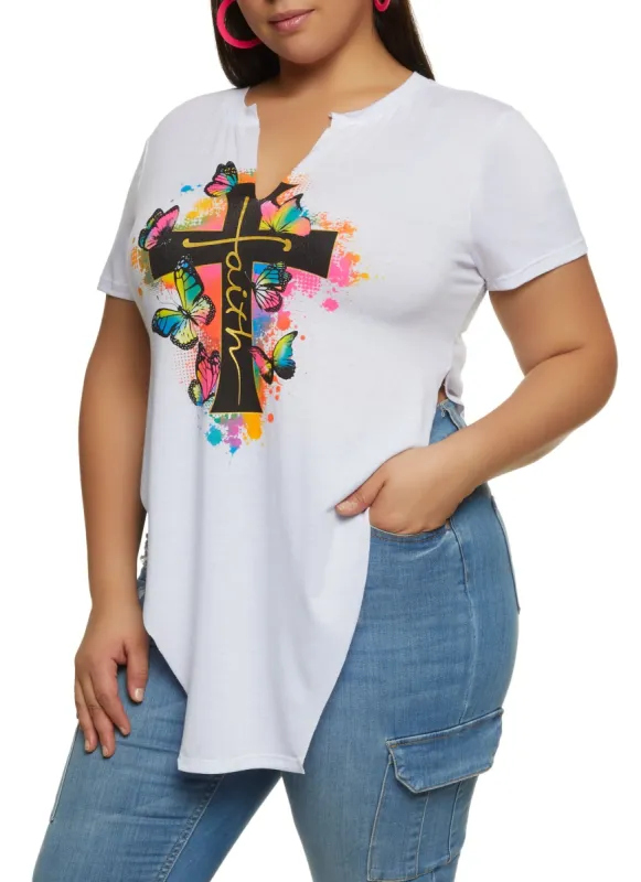 Plus Size Cross Faith Foil Graphic Tee sold by Rainbow